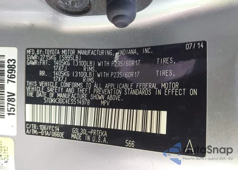 2014 Toyota Sienna Le V6 8 Passenger из США, поврежденный, VIN 5TDKK3DC4ES514978